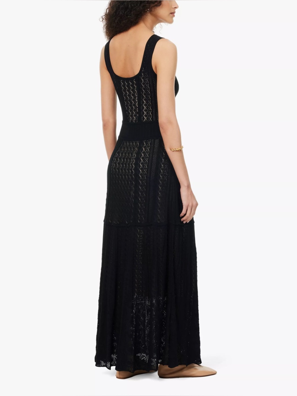 ME+EM Scoop Neck Pointelle Knit Maxi Dress Sleeveless Lined Crochet Stretch - Picture 3 of 10